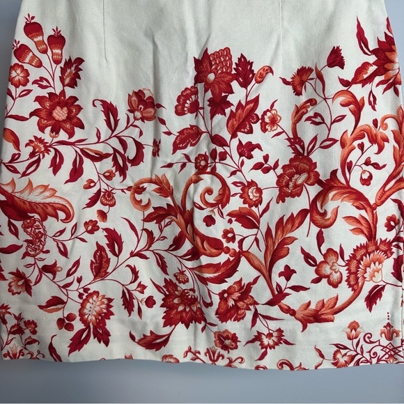 Talbots Skirt Womens Sz 2 Petites Orange Floral Cream Pencil Career - Picture 3 of 9